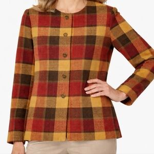 Alfred Dunner Plaid Jacket Womens 8 Red Brown Yellow Cottagecore Autumn